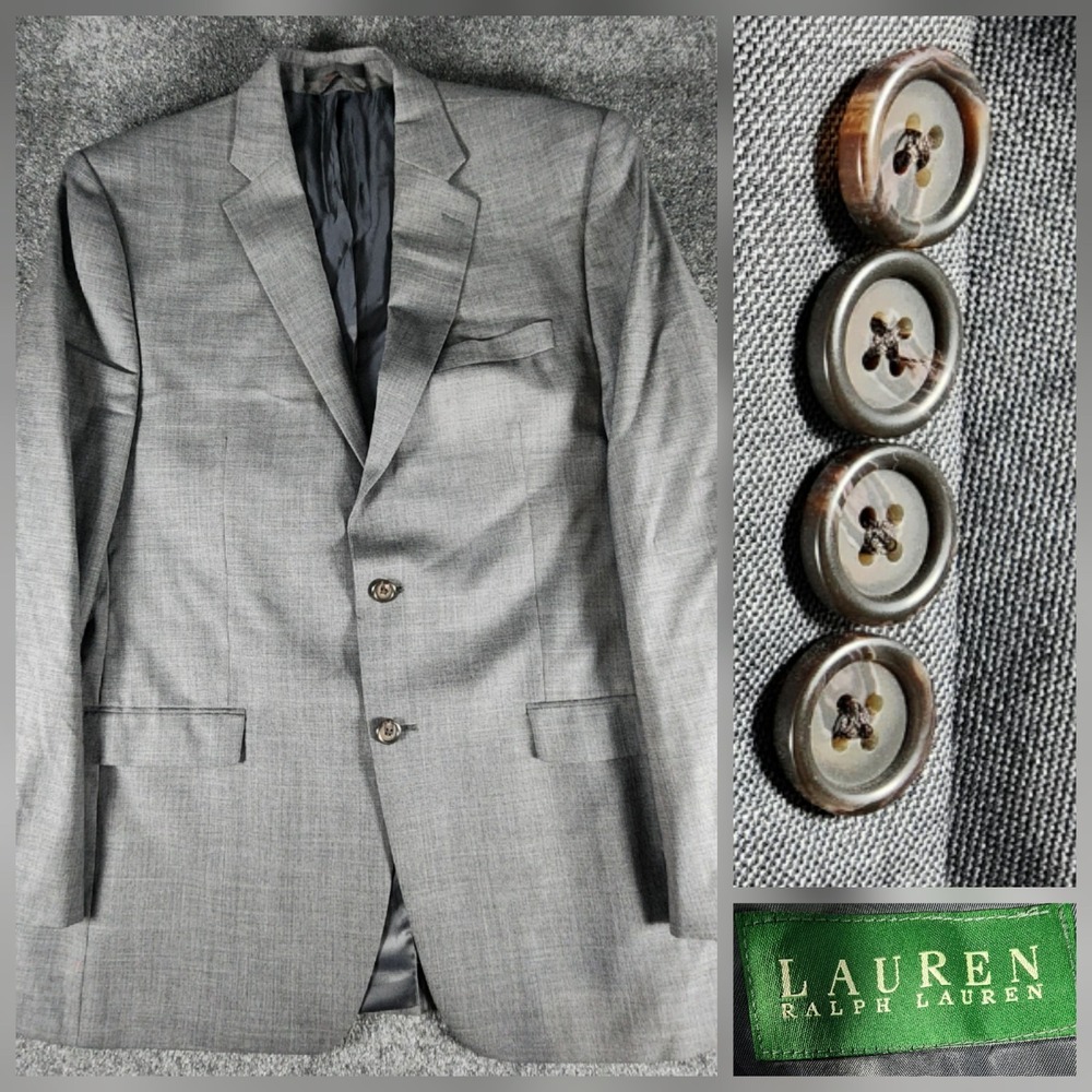 Lauren Ralph Lauren Men's Wool Blazer Gray Size 44L Casual Preppy Wedding